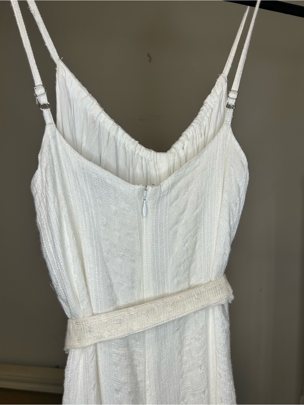 MAJORELLE Ivory Textured Wide-Leg Jumpsuit with Tie Waist - Picture 6 of 9